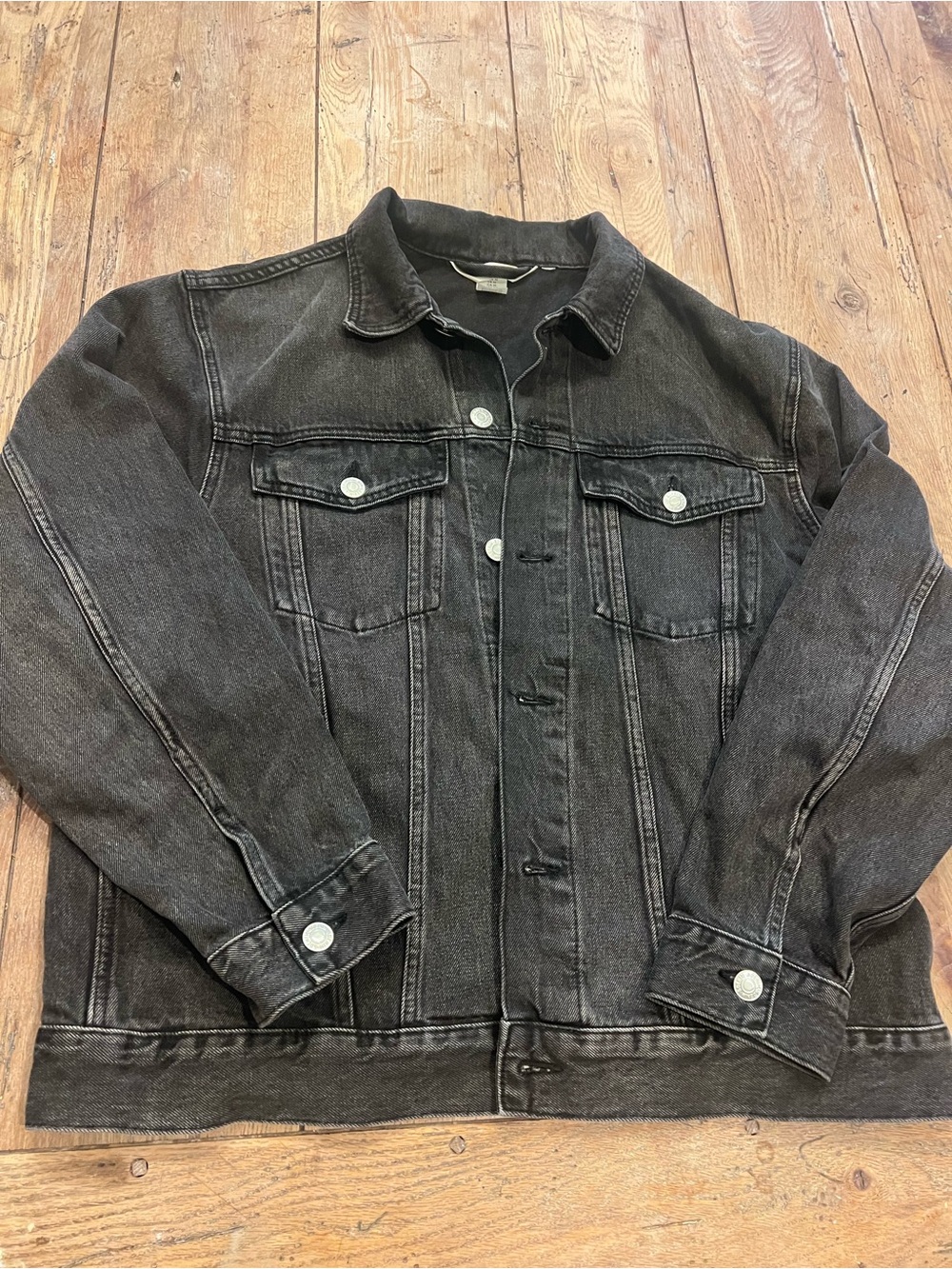 H&M Black Washed Denim Jacket - Lightweight Trucker M